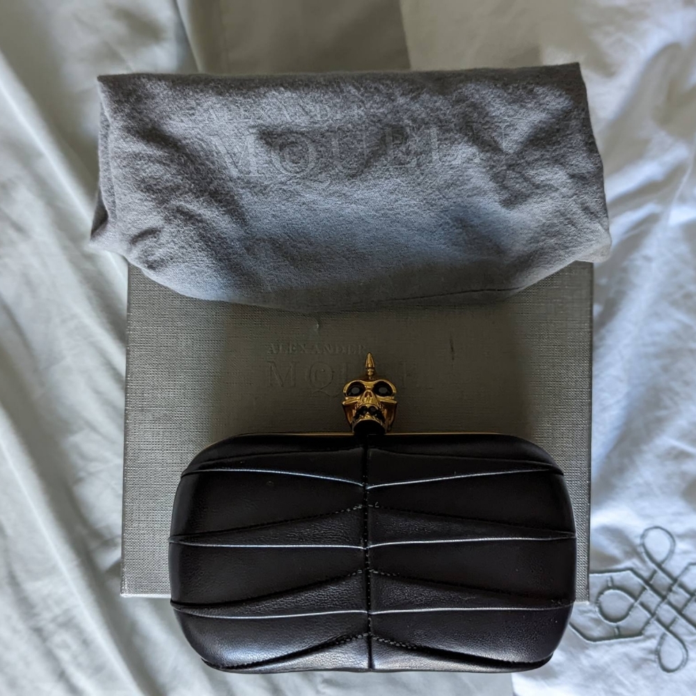 Alexander McQueen Skull Box Clutch Pleated Leather Small
